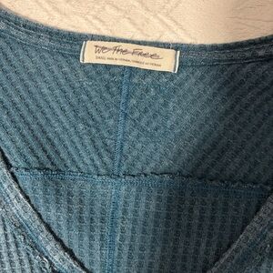 We The Free Teal Waffle Knit Top